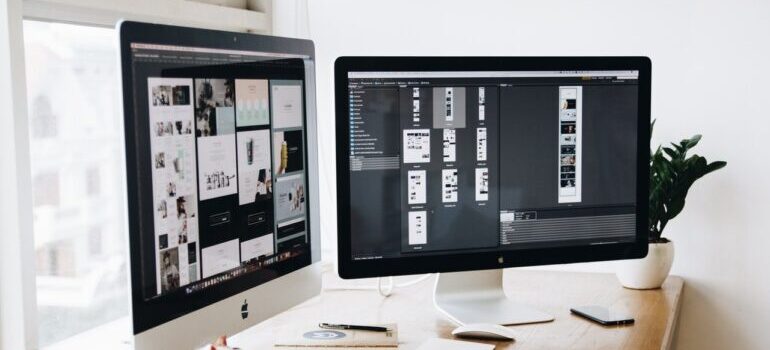Two screens with web designs