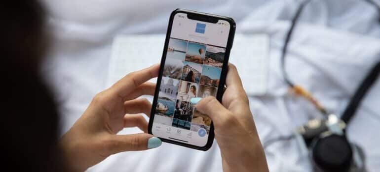 Influencer editing social media post.